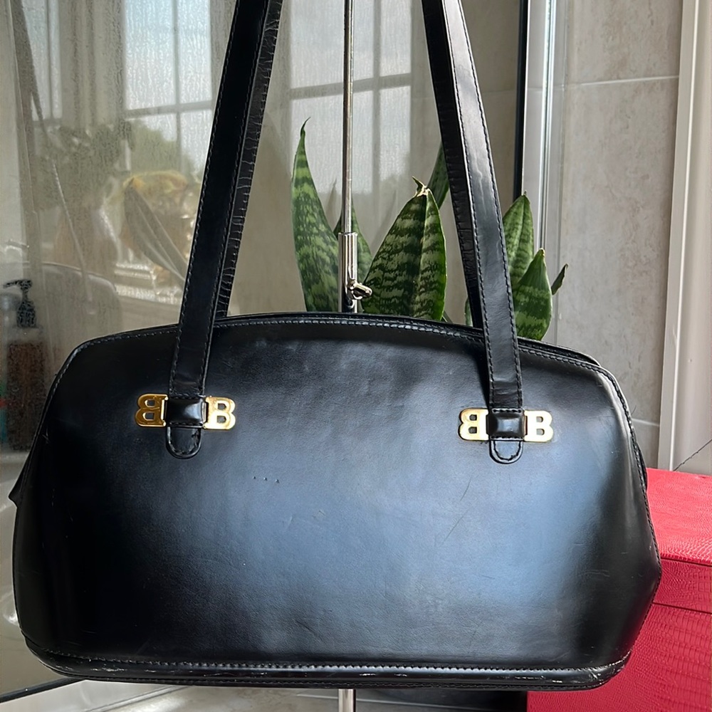 Bally vintage, black leather bag with gold BB logo - Picture 6 of 17